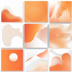 Aufkleber - Abstract Orange and White Geometric Patterns Create a Modern Art Composition With Various Shapes and Lines for a Vibrant Aesthetic
