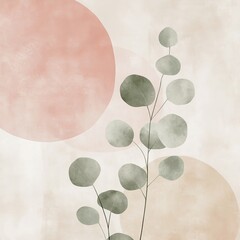 Aufkleber - Abstract Composition Featuring Soft Colors and Botanical Elements Against a Minimalist Background