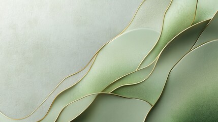 Aufkleber - Textured Green Waves With Golden Accents Create a Serene Background Design for Modern Decor or Branding in Artistic Presentations and Digital Media