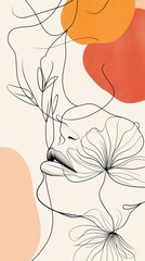 Poster - Artistic Depiction of a Woman's Face Intertwined With Delicate Flowers and Abstract Shapes in a Modern Design