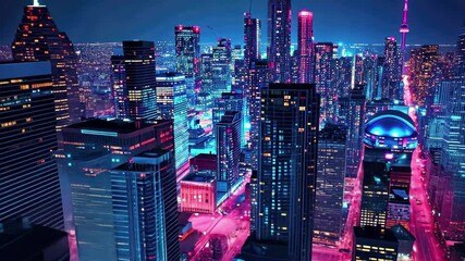 Fototapete - Stunning nighttime cityscape showcasing vibrant lights and skyscrapers in a bustling urban environment