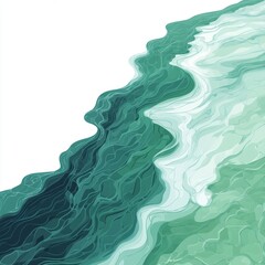 Poster - Abstract Representation of Ocean Waves and Shoreline With Teal and White Colors Capturing the Essence of the Sea and Its Natural Flow