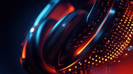 Aufkleber - Close up view of modern headphones showcasing intricate design and vibrant colors in a dark setting. Generative AI