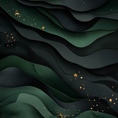 Aufkleber - Curved Dark Green Layers With Golden Accents Create an Abstract Design Resembling Waves or Dunes in a Modern Artistic Interpretation