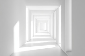 Poster - Bright White Corridor With Multiple Arches Creating an Illusion of Depth and Spaciousness in a Contemporary Architectural Space