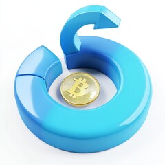 Poster - Circular Symbol With a Bitcoin Coin Resting Inside, Representing the Concept of Cryptocurrency and Financial Innovation in a Modern Digital Economy