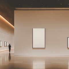 Poster - Modern Art Gallery Featuring Blank Canvases in a Spacious, Minimalist Interior Design, Highlighting the Interplay of Light and Shadows