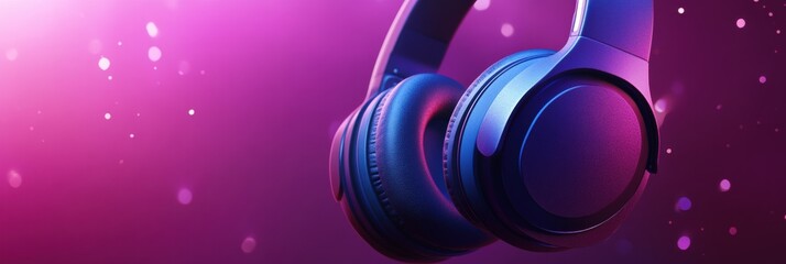 Poster - Close up view of vivid 3D headphones illuminated with colorful lights in a stylish atmosphere. Generative AI