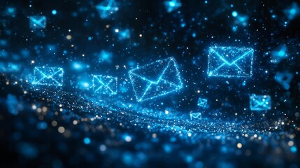 Aufkleber - Digital Representation of Glowing Email Icons Floating in a Dark Background Creating an Abstract Communication Theme