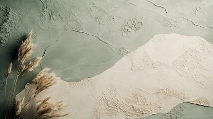 Poster - Texture of Natural Materials Against a Minimalist Background With Soft Colors and Decorative Dry Grass for Interior Design Inspiration