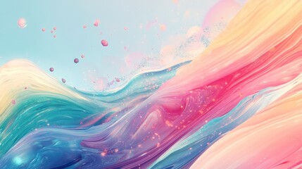 Poster - Colorful Abstract Waves Swirl in a Dreamy Landscape Reflecting the Beauty of Nature at Daybreak With Soft Pastel Hues Blending Seamlessly