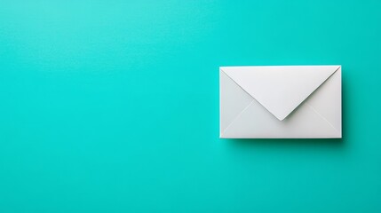 Poster - Simple White Envelope on a Bright Turquoise Background Perfect for Sending Letters or Invitations