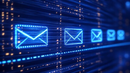 Aufkleber - Digital Representation of Email Communication With Glowing Icons in Blue Color Symbolizing Connectivity and Information Exchange