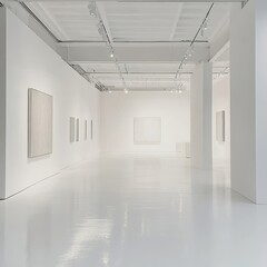 Poster - Modern Art Gallery Interior With Contemporary White Walls and Polished Floors Hosting Minimalist Artwork in a Spacious Exhibition Space