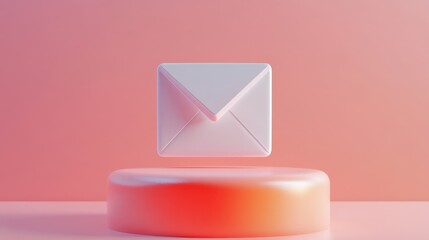 Aufkleber - Floating White Envelope Above a Soft Pink Surface on a Pastel Background With Smooth Gradients During a Calm and Serene Setting