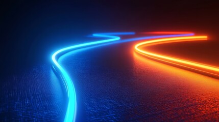 Poster - Bright Neon Light Trails Create an Abstract Art Piece Showcasing Dynamic Movement and Vibrant Color Contrast in a Dark Space