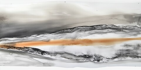 Poster - Abstract Landscape With Subtle Gold Accents Amidst Monochromatic Greys and Whites in a Serene Natural Setting During Twilight Hours