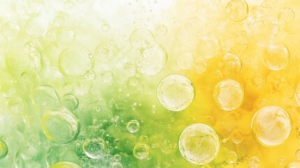 Poster - Bubbles Float in Vibrant Green and Yellow Hues, Creating a Lively and Dynamic Atmosphere Reminiscent of a Summer Day
