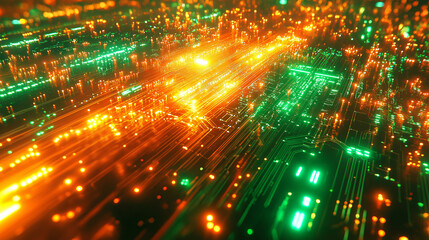 Fototapete - High-tech energy-inspired abstract background with glowing connectivity patterns. Ideal for tech-focused visuals and corporate designs.

