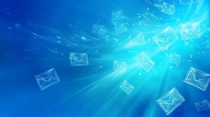 Aufkleber - Background With Floating Envelope Designs in a Blue and Bright Atmosphere Showcasing Digital Communication Concepts