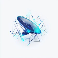 Aufkleber - Dynamic 3D Representation of a Speaker Surrounded by Abstract Geometric Patterns and Glowing Elements, Symbolizing Sound Waves and Technology
