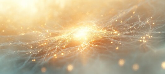 Poster - Abstract Light Patterns Create a Mesmerizing Effect in a Soft Golden Hue Suggesting Warmth and Tranquility in an Imaginative Artistic Representation