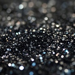 Poster - Shimmering Black and Silver Glitter on a Glossy Surface Reflecting Light in an Artistic Arrangement Showcasing Sparkles and Texture