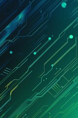 Fototapete - Abstract Blue and Green Circuit Design Featuring Modern Technology Elements With Glowing Lines and Digital Patterns in a Dark Background