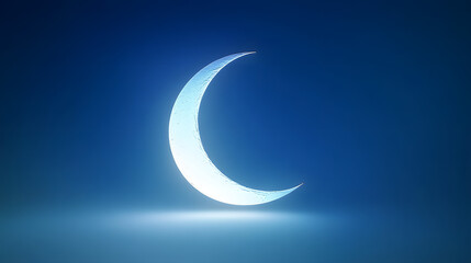 Wall Mural - a serene crescent moon glowing brightly against a soft, solid blue background, symbolizing the start