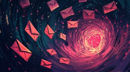 Aufkleber - Abstract Representation of Letters Swirling in a Vibrant Vortex of Colors During Nighttime, Illustrating Communication and Connection