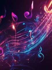 Aufkleber - Colorful flowing musical staff lines create a vibrant visual symphony in neon tones. Generative AI
