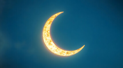 Wall Mural - a serene crescent moon glowing brightly against a soft, solid blue background, symbolizing the start