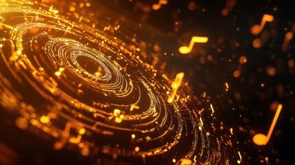 Aufkleber - Exploring the beauty of 3D music notes in a glowing golden abstract design. Generative AI