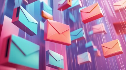 Aufkleber - Colorful Envelopes Cascade Through a Vibrant Digital Space, Representing Communication in a Modern World