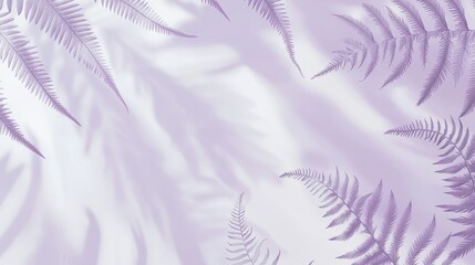 Poster - Background With Delicate Fern Leaves Arranged Elegantly on a Soft Lavender Surface Creating a Serene and Calming Atmosphere