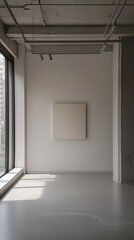Poster - Art Space Featuring an Empty Canvas With a Bright View Through Large Windows in a Modern Gallery Setting