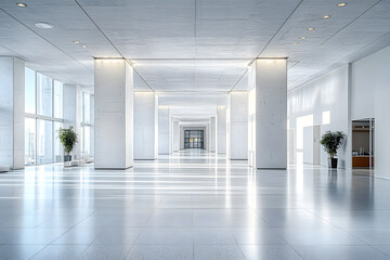 Wall Mural - stock photo features a minimalist, spacious white concrete interior, providing a blank canvas for various design and decor possibilities