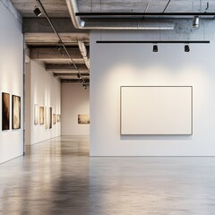 Poster - Spacious Modern Art Gallery Featuring Blank Canvas, Minimalistic Design, and Natural Lighting for Art Exhibitions