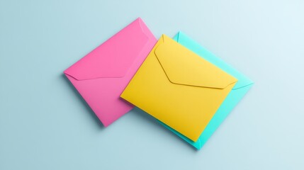 Poster - Brightly Colored Envelopes Arranged on a Pastel Background Create a Cheerful Atmosphere for Sending Messages and Invitations