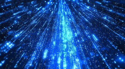 Aufkleber - Digital Blue Light Streams Create a Mesmerizing Visual Effect Resembling a Futuristic Cityscape at Night