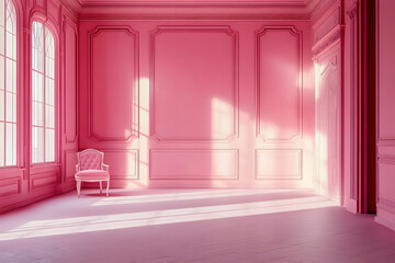 Wall Mural - stock photo features a minimalist, luxurious pink room with stylish walls and floors, creating an empty yet elegant backdrop for a variety of creative uses