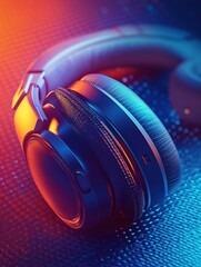 Poster - Close up view of colorful headphones under dynamic lighting with a modern design and texture. Generative AI