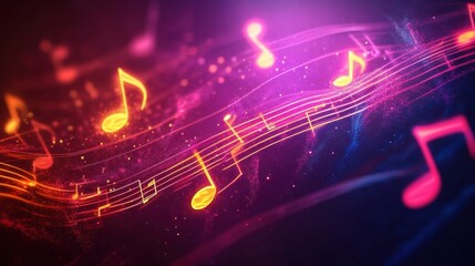 Aufkleber - Mesmerizing display of flowing musical staff lines illuminated with glowing neon colors. Generative AI
