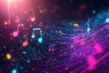 Leinwandbilder - colorful 3d abstract design featuring musical notes with vibrant light trails and energetic cosmic b