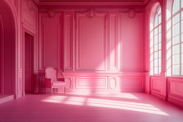 Wall Mural - stock photo features a minimalist, luxurious pink room with stylish walls and floors, creating an empty yet elegant backdrop for a variety of creative uses
