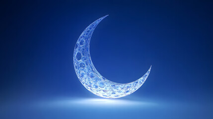 Wall Mural - a serene crescent moon glowing brightly against a soft, solid blue background, symbolizing the start