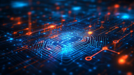 Poster - The hologram is the password. The password is locked with polygons, triangles of dots and lines. The password is a low-poly connection structure. Technology concept vector.