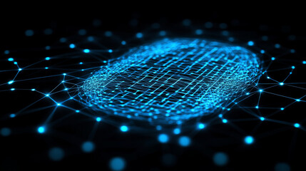 Poster - The hologram is the password. The password is locked with polygons, triangles of dots and lines. The password is a low-poly connection structure. Technology concept vector.