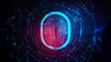 Poster - The hologram is the password. The password is locked with polygons, triangles of dots and lines. The password is a low-poly connection structure. Technology concept vector.
