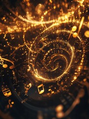 Aufkleber - Creative 3D music notes swirling in golden light and intricate patterns. Generative AI